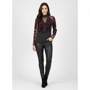 INC International Concepts Womens Velvet Flocked Mesh Top S Gothic Whimsigothโ